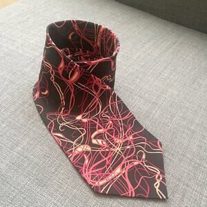 Nadia Roden Silk Abstract Patterned Tie - Black and Orange